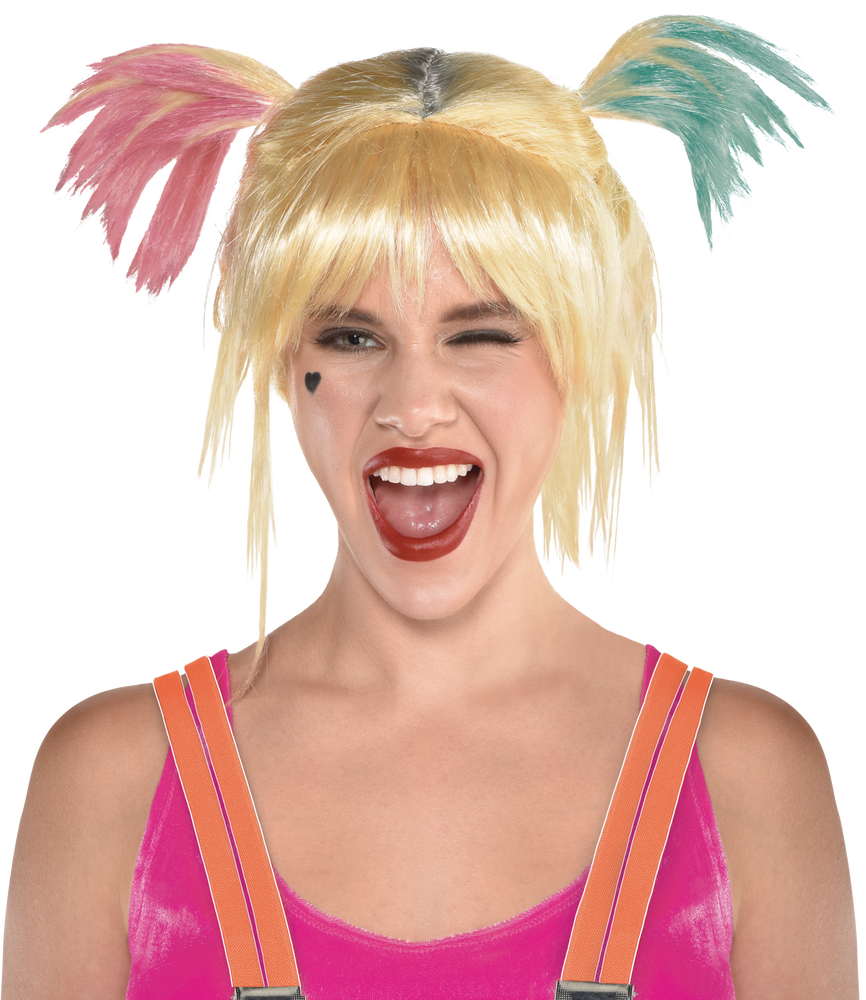 DC Birds of Prey Harley Quinn Chopped Pigtail Hair Wig Blonde One Size Wearable Costume Accessory for Halloween