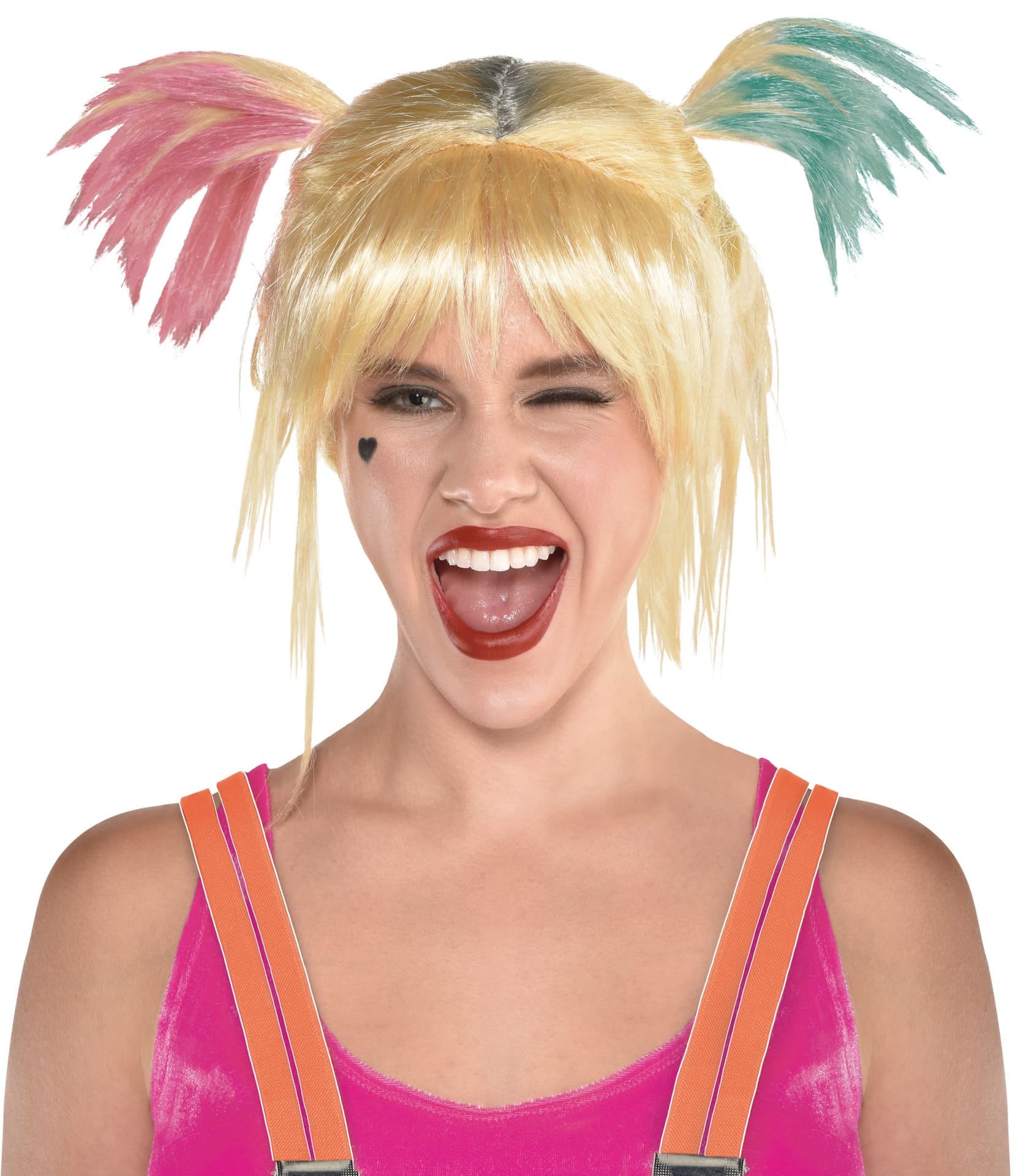 DC Birds of Prey Harley Quinn Chopped Pigtail Hair Wig Blonde One Size Wearable Costume Accessory for Halloween