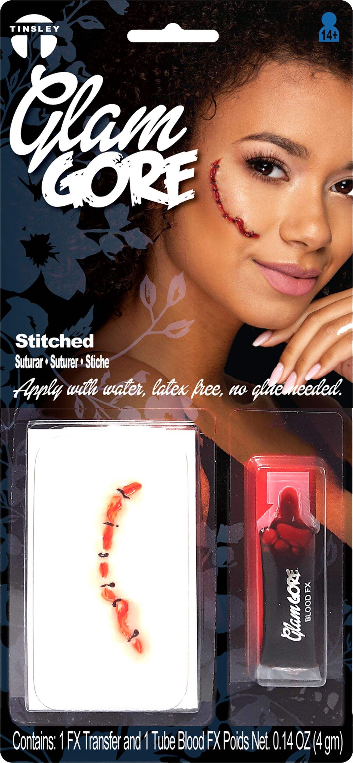 Tinsley Transfers Stitches Temporary Tattoo & Fake Blood, Red, 2-pk, Wearable Favours  for Halloween Front_Flat