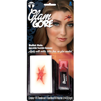 Tinsley Transfers Bullet Hole Wound Temporary Tattoo & Fake Blood, Red, 2-pk, Wearable Favours  for Halloween Front_Flat