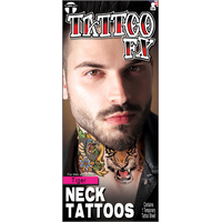 Tinsley Transfers Jungle Animals Tiger Neck Temporary Tattoo, Multi-Coloured, Wearable Favours  for Halloween Front_Flat