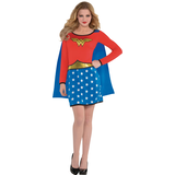 Women's DC Wonder Woman Classic Long Sleeve Dress with Cape & Lasso, Assorted Sizes, Halloween Costume Front_Flat
