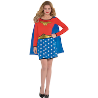 Women's DC Wonder Woman Classic Long Sleeve Dress with Cape & Lasso, Assorted Sizes, Halloween Costume