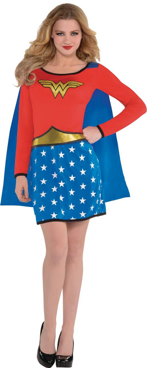Women's DC Wonder Woman Classic Long Sleeve Dress with Cape & Lasso,  Assorted Sizes, Halloween Costume