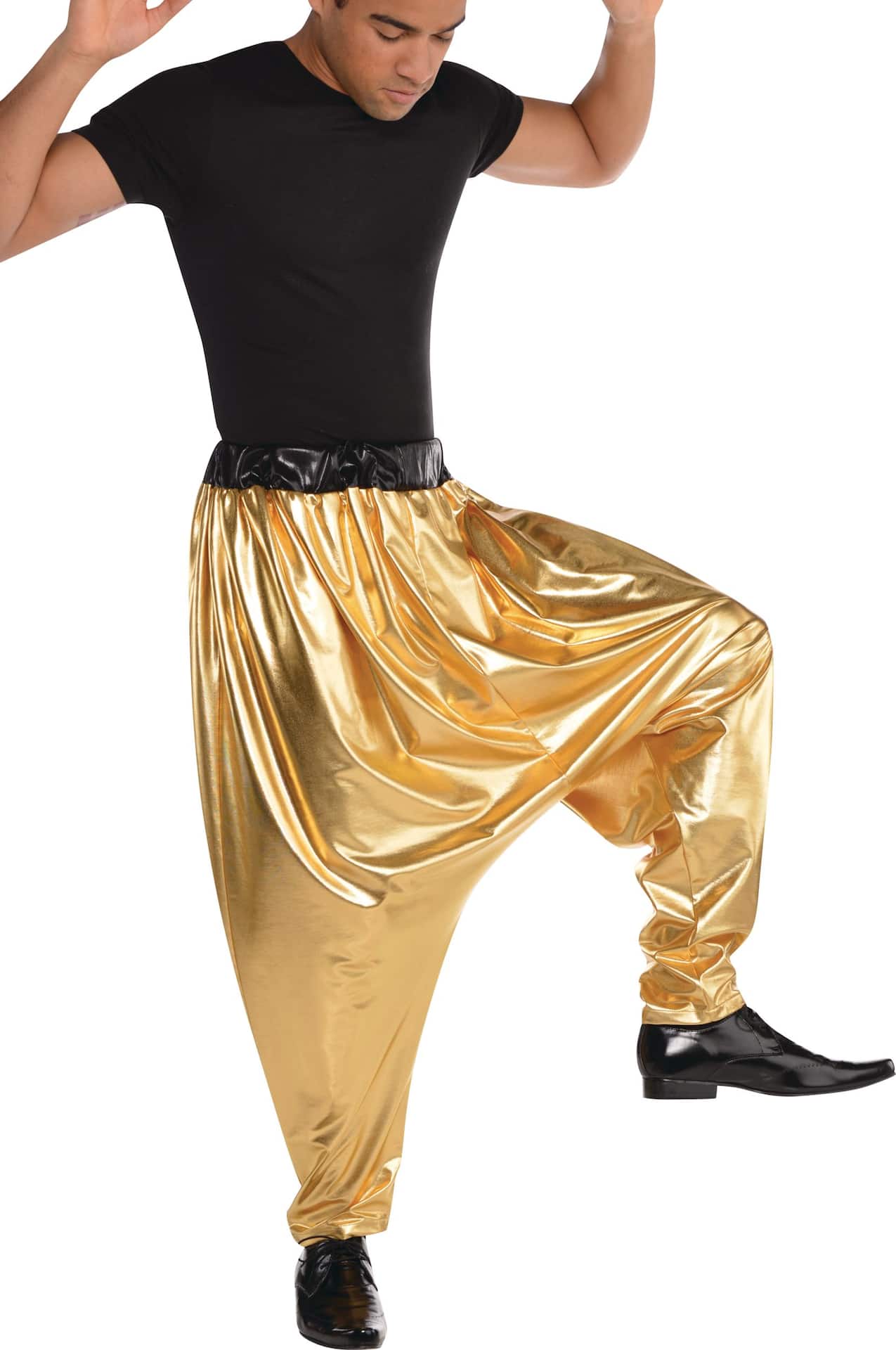 Adult 1980s Harem Parachute Metallic Pants, Gold, Assorted Sizes