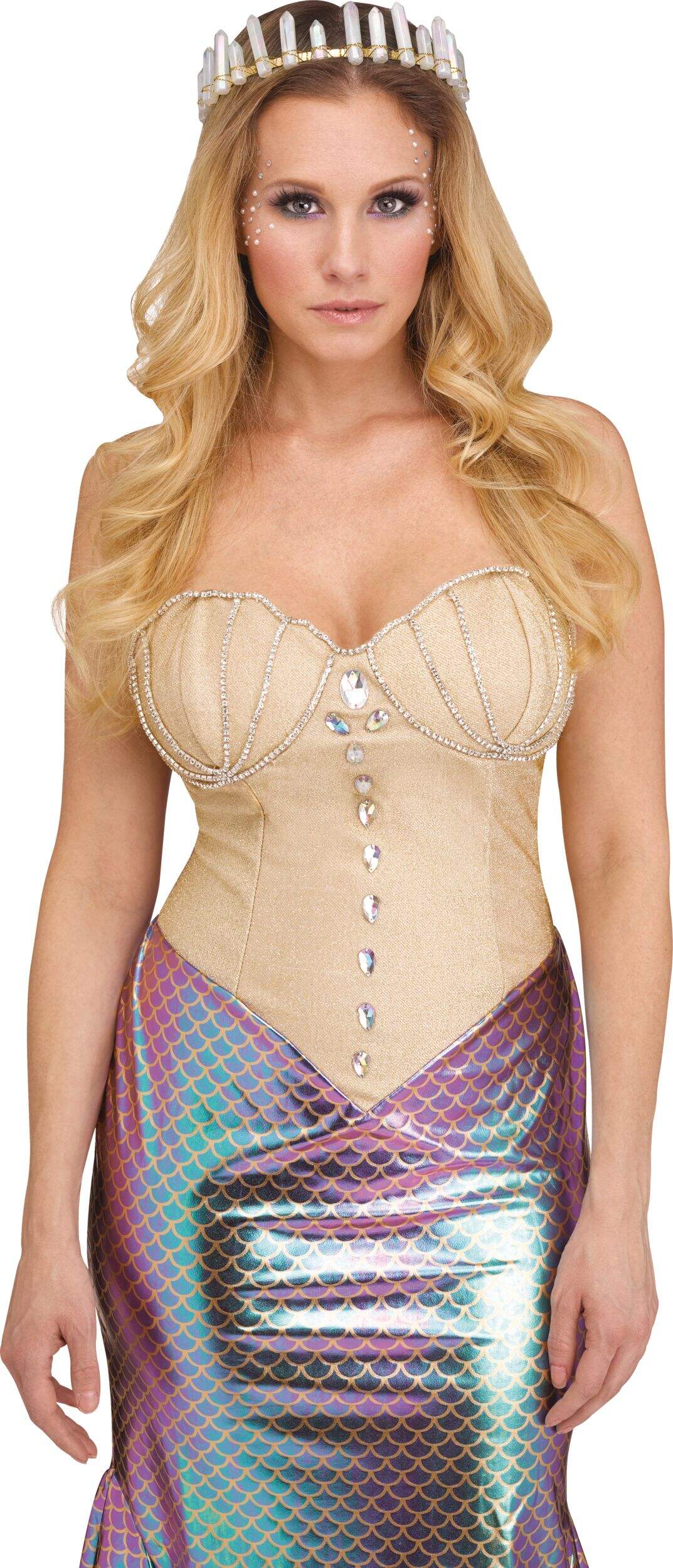 Mermaid Crystal Crown Tiara, White, One Size, Wearable Costume Accessory for Halloween Front_Flat