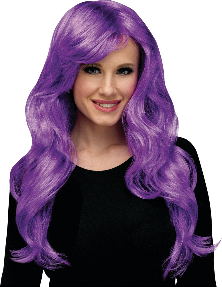 Long Wavy Side Bang Hair Wig Purple One Size Wearable Costume Accessory for Halloween