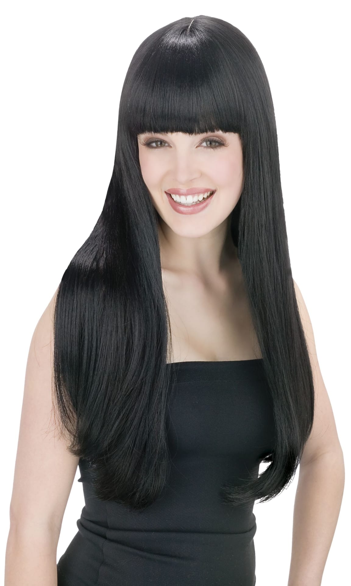 Long Straight Hair Wig with Bangs Black One Size Wearable