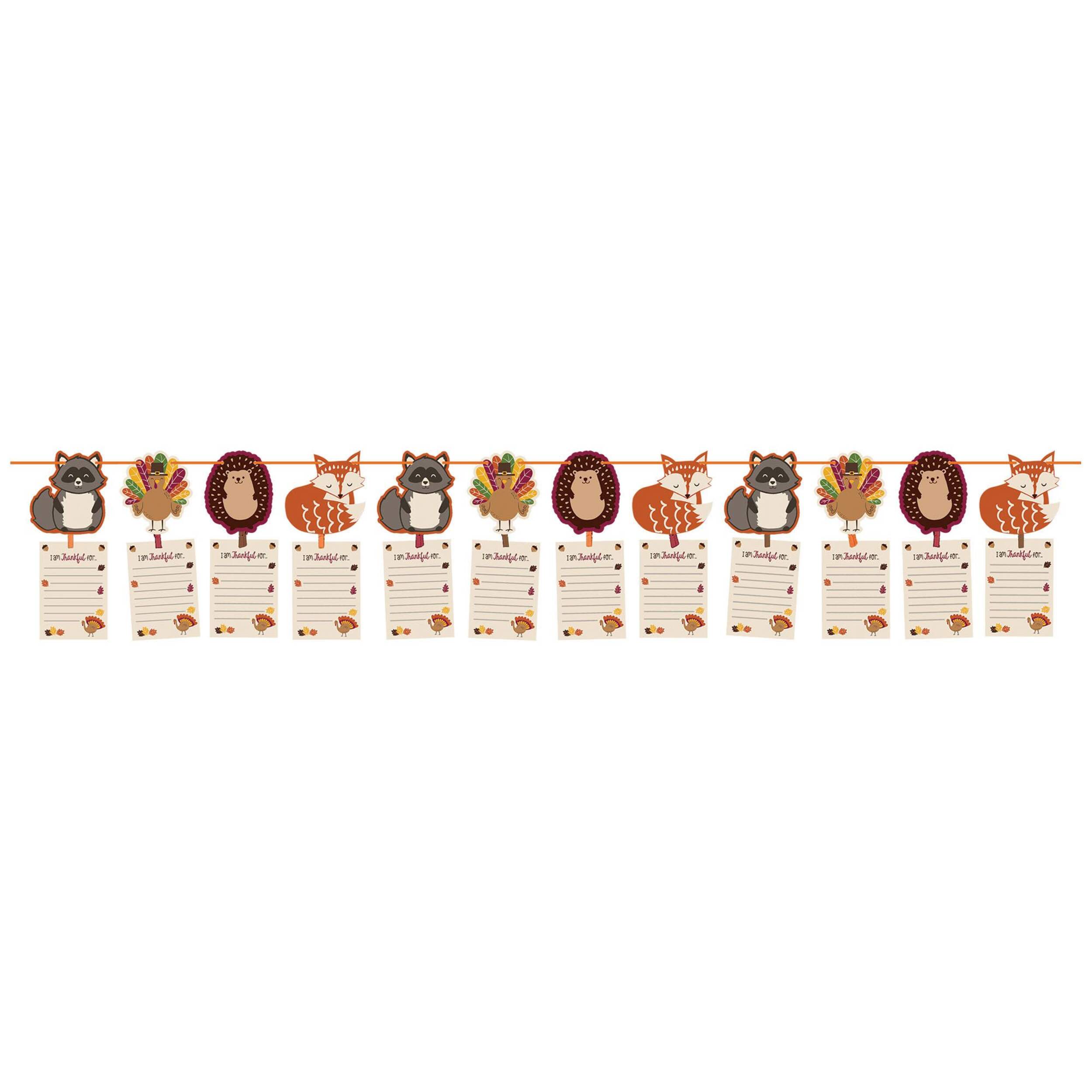 "I Am Thankful For" Animal Garland Banner, Multi-Coloured, 15-in, Indoor Decoration for Thanksgiving Front_Flat