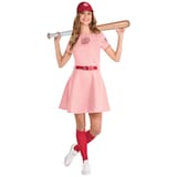 Women's A League of Their Own Rockford Peaches Pink Dress with Hat & Socks Halloween Costume, Assorted Sizes Front_Flat