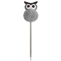 Stylo avec dessus hibou bouffant duveteux, gris, 5 po, pour l'Halloween Front_Flat