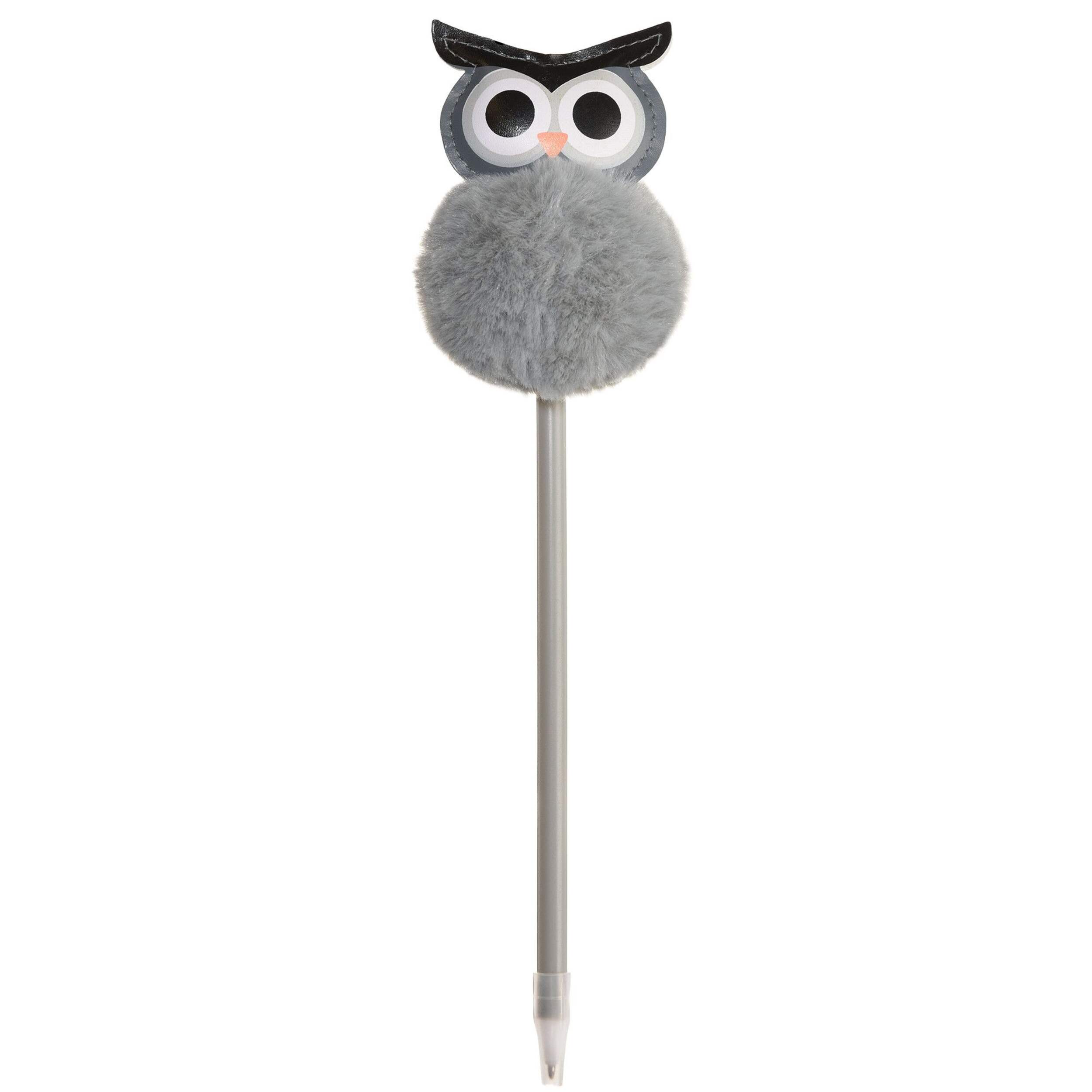 Owl Fluffy Puffy Topped Pen, Grey, 5-in, for Halloween Front_Flat