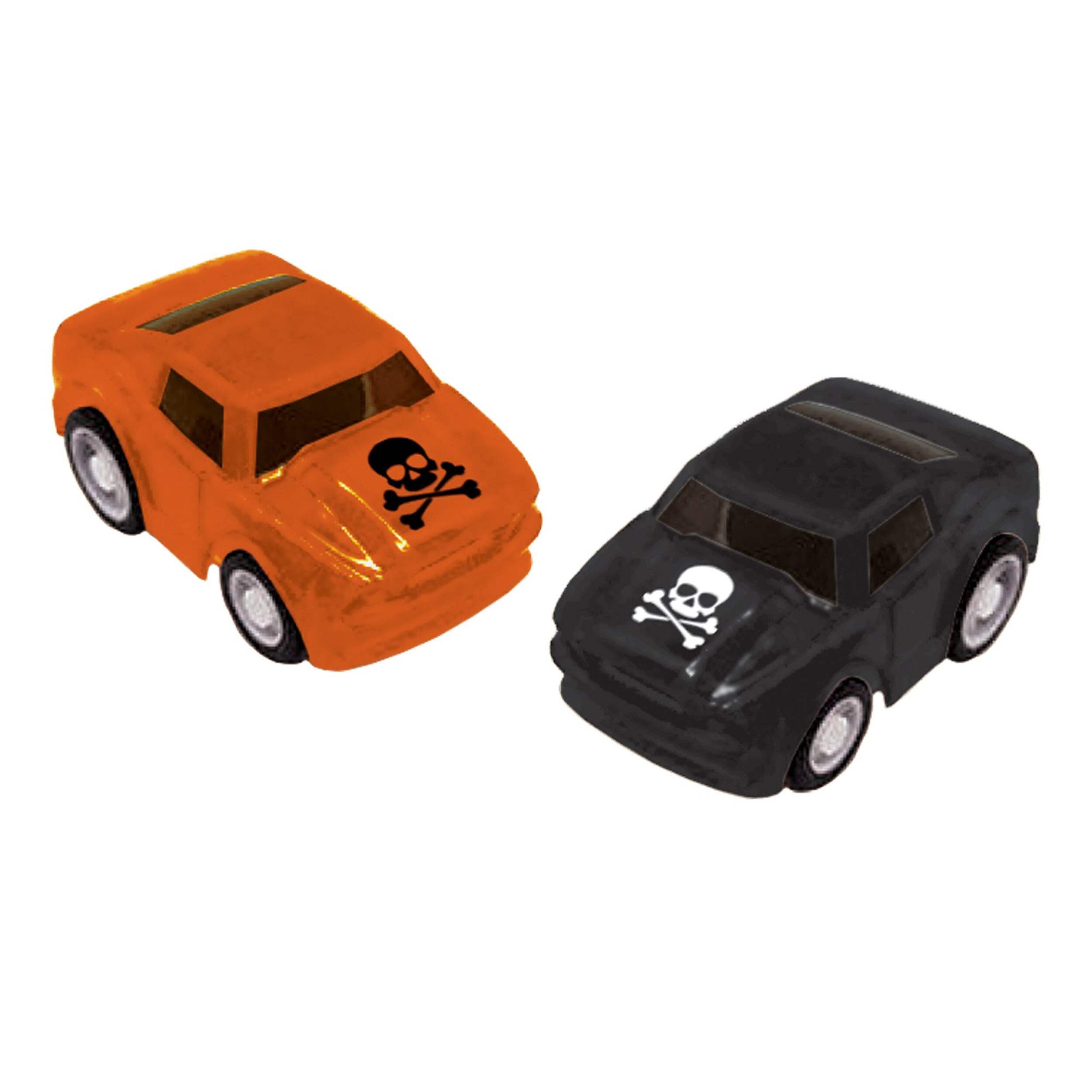 Pull Back Car Favours, Orange/Black, 4-in, 4-pk, for Halloween Overhead_Plunge