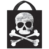 Skull Fabric Treat Bag, Black/White, 14 3/4-in, for Trick or Treating Front_Flat