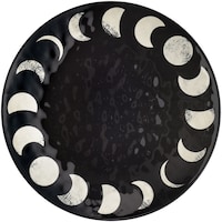 Round Plastic Textured Reusable Serving Platter, Black/White, Moon, 15-in, for Halloween Overhead_Flat
