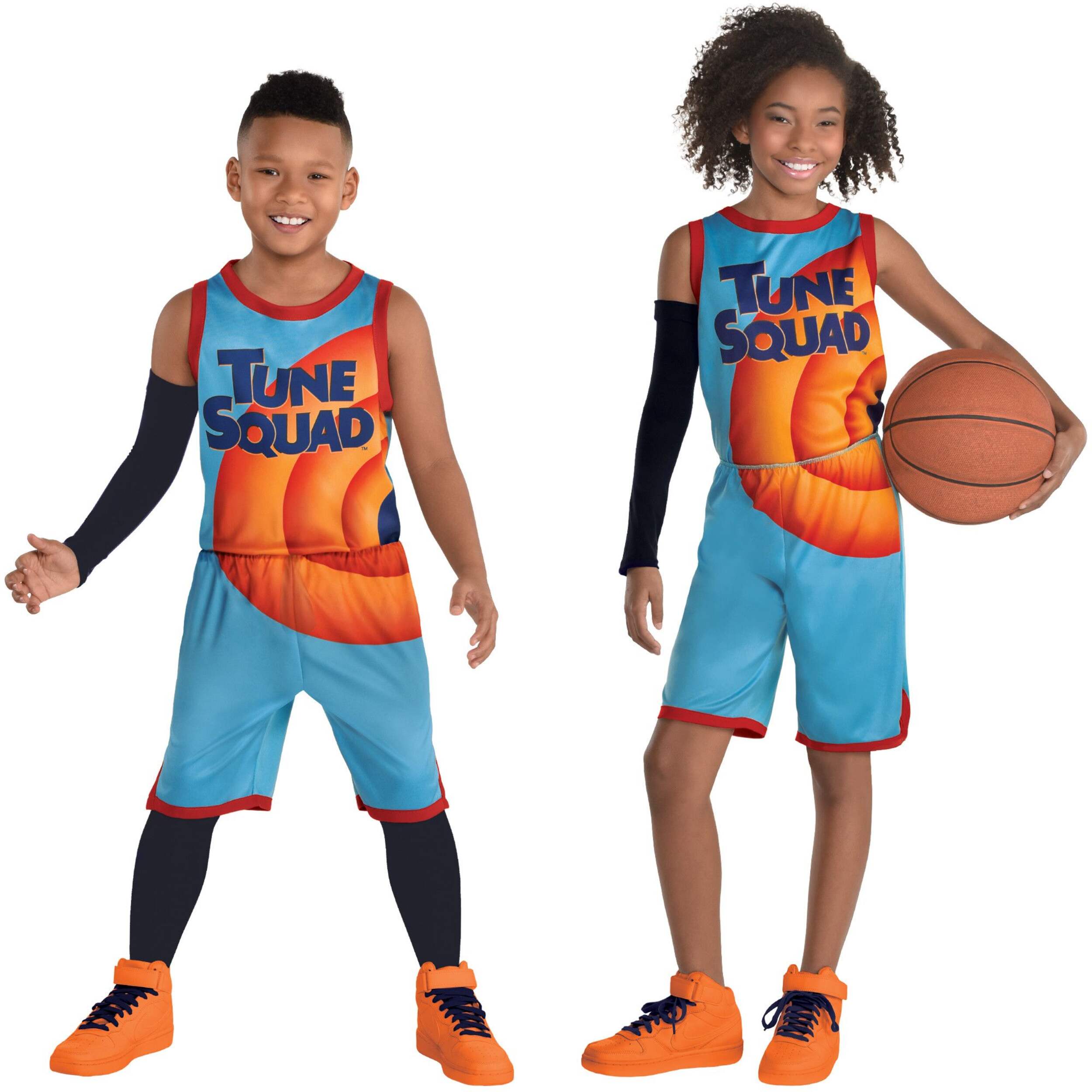 Toddler Space Jam Tune Squad Blue/Orange Basketball Uniform Halloween Costume,3-4T Front_Flat