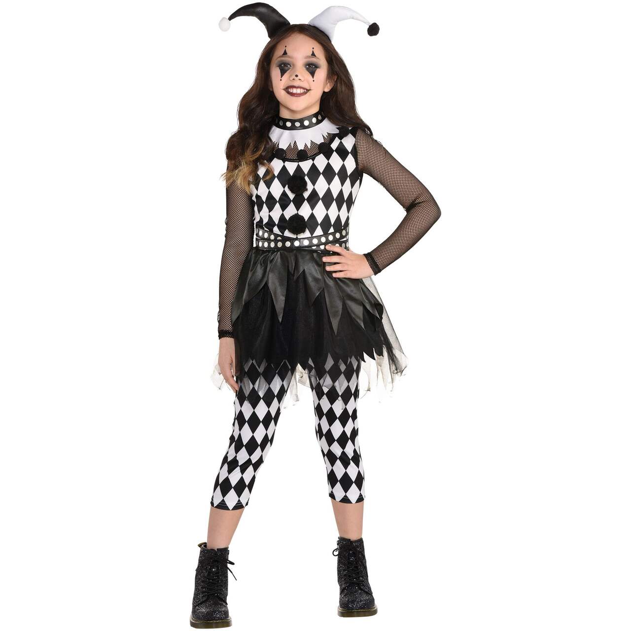 Kids' Punky Jester Black/White Outfit with Shirt/Skirt/Leggings/Headband  Halloween Costume, Assorted Sizes