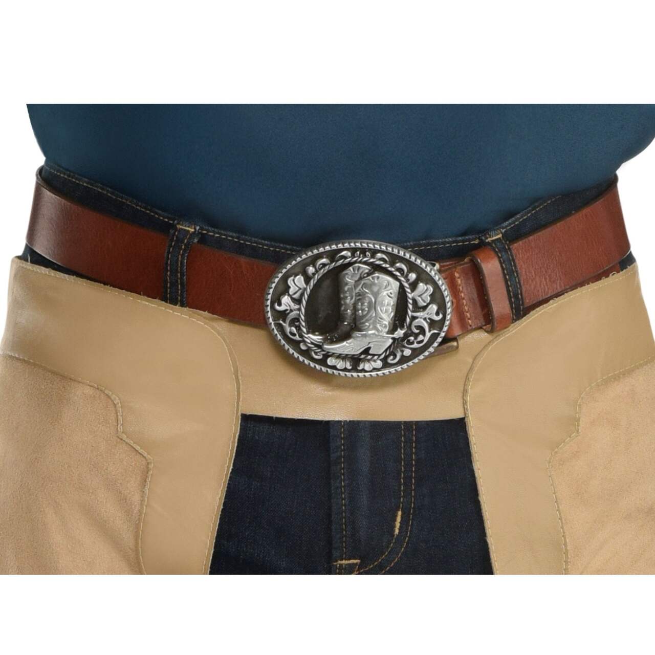 Western Cowboy Boot Belt Buckle, Black/Silver, 4-in, Wearable Costume  Accessory for Halloween