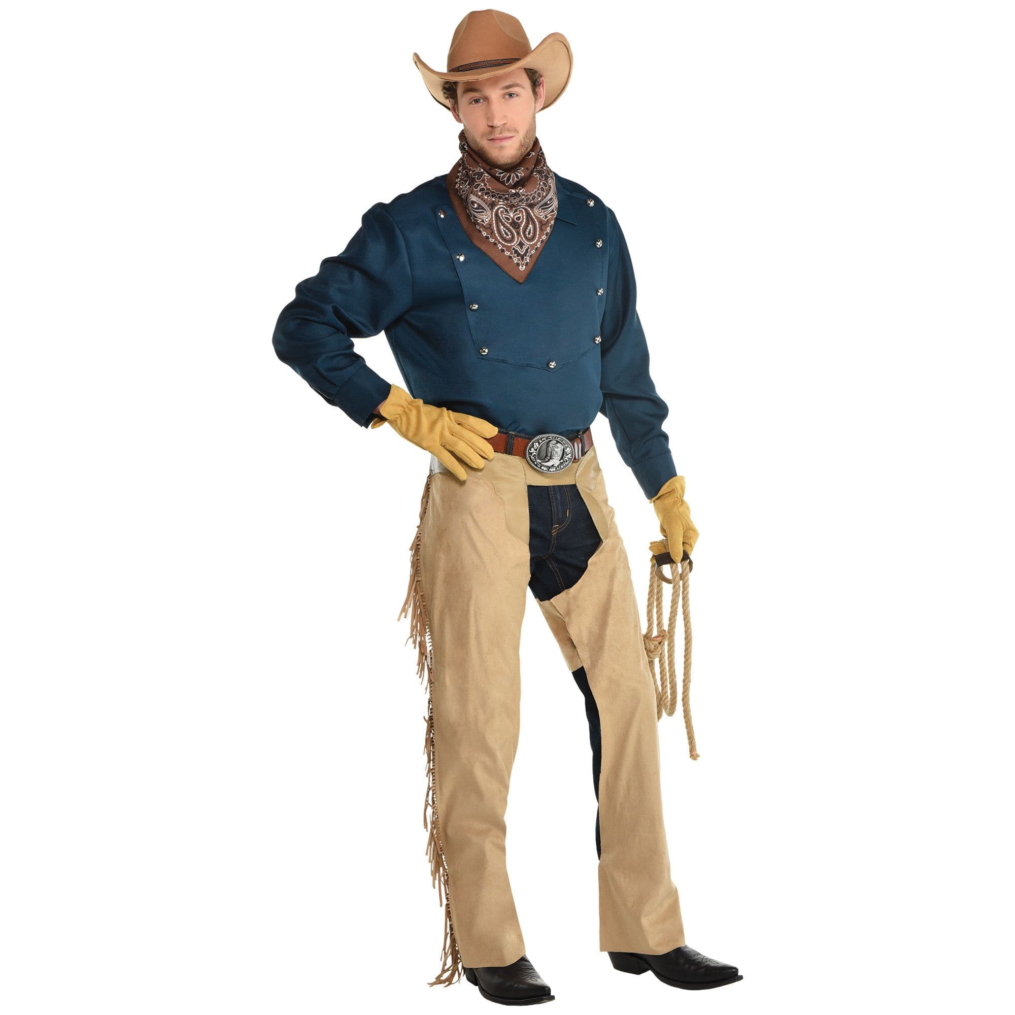 Western Cowboy Lasso, Gloves, Scar, & Belt, Brown, One Size, 4-pk, Wearable  Costume Accessories for Halloween
