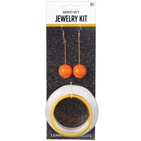 1960s Groovy Mod Jewelry Kit with Earings & Bracelets, Orange/White, One Size, 3-pk, Wearable Costume Accessories for Halloween Front_Flat