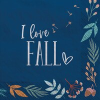 Fall Gather "I Love Fall" Square Paper Disposable Lunch Napkins, Blue, 6.5-in, 40-pk, 2-ply, for Fall Front_Flat