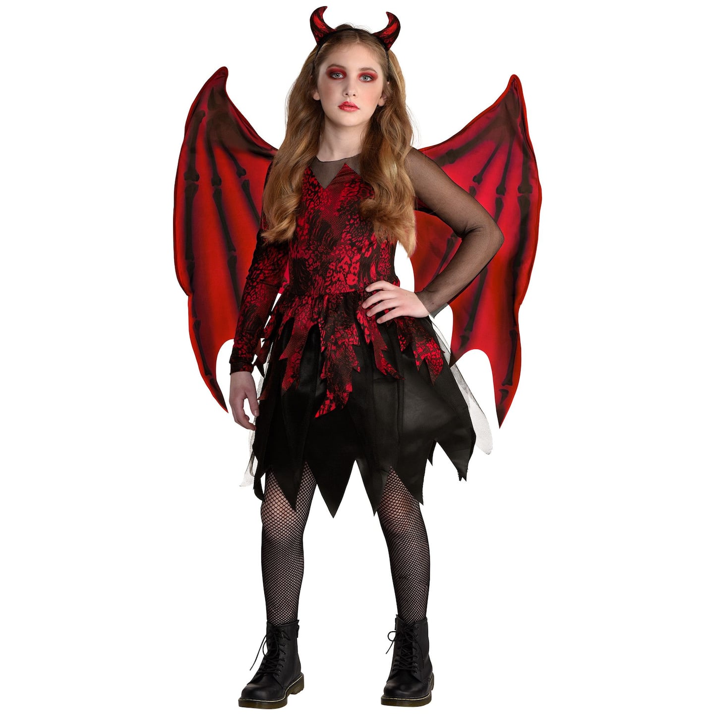 Kids' Diva Daredevil Red/Black Dress with Wings & Headband Halloween ...