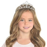Bejeweled Crown Tiara, Silver, One Size, Wearable Costume Accessory for Halloween Front_Flat