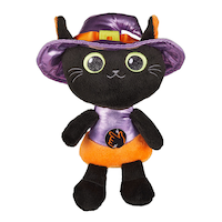 For Living Cat Squeeze N'Talk Plush Favour Toy with Batteries, Black/Purple, 6-in, for Halloween Front_Flat