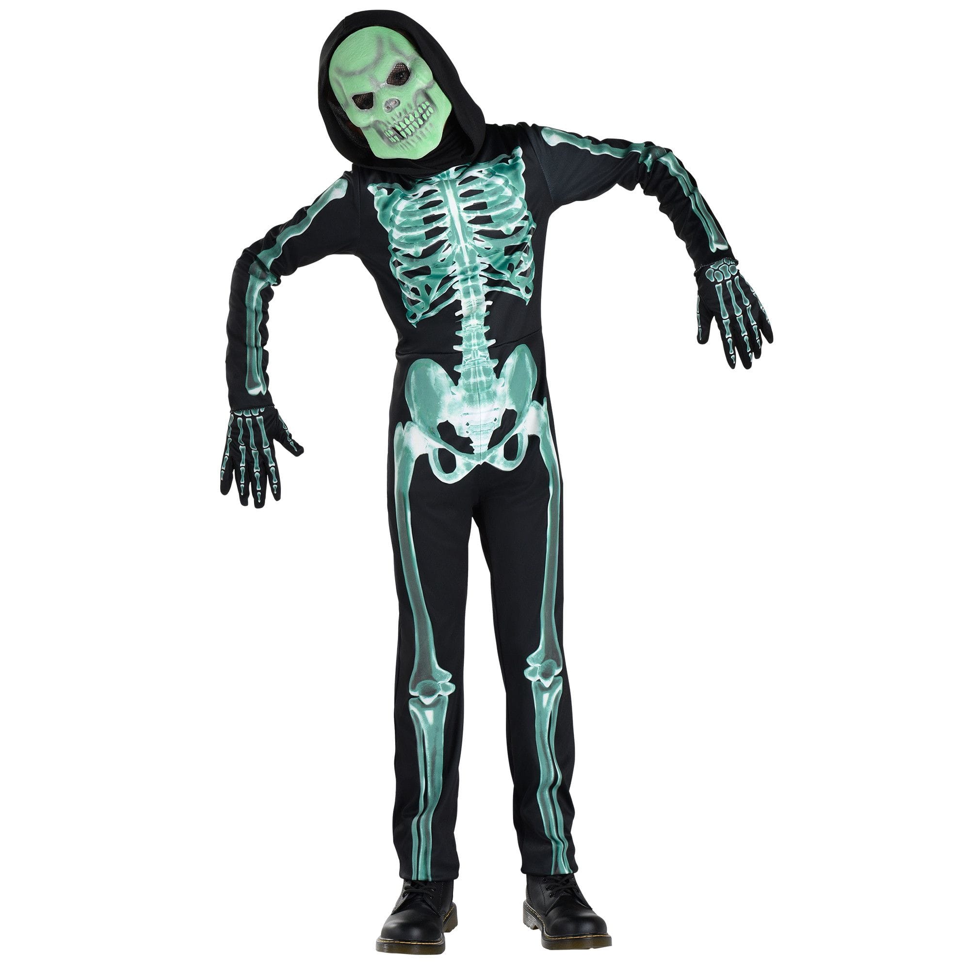 Toddler & Kids' X-Ray Skeleton Black/Green Glow-in-the-Dark Jumpsuit with  Mask & Gloves Halloween Costume, Assorted Sizes