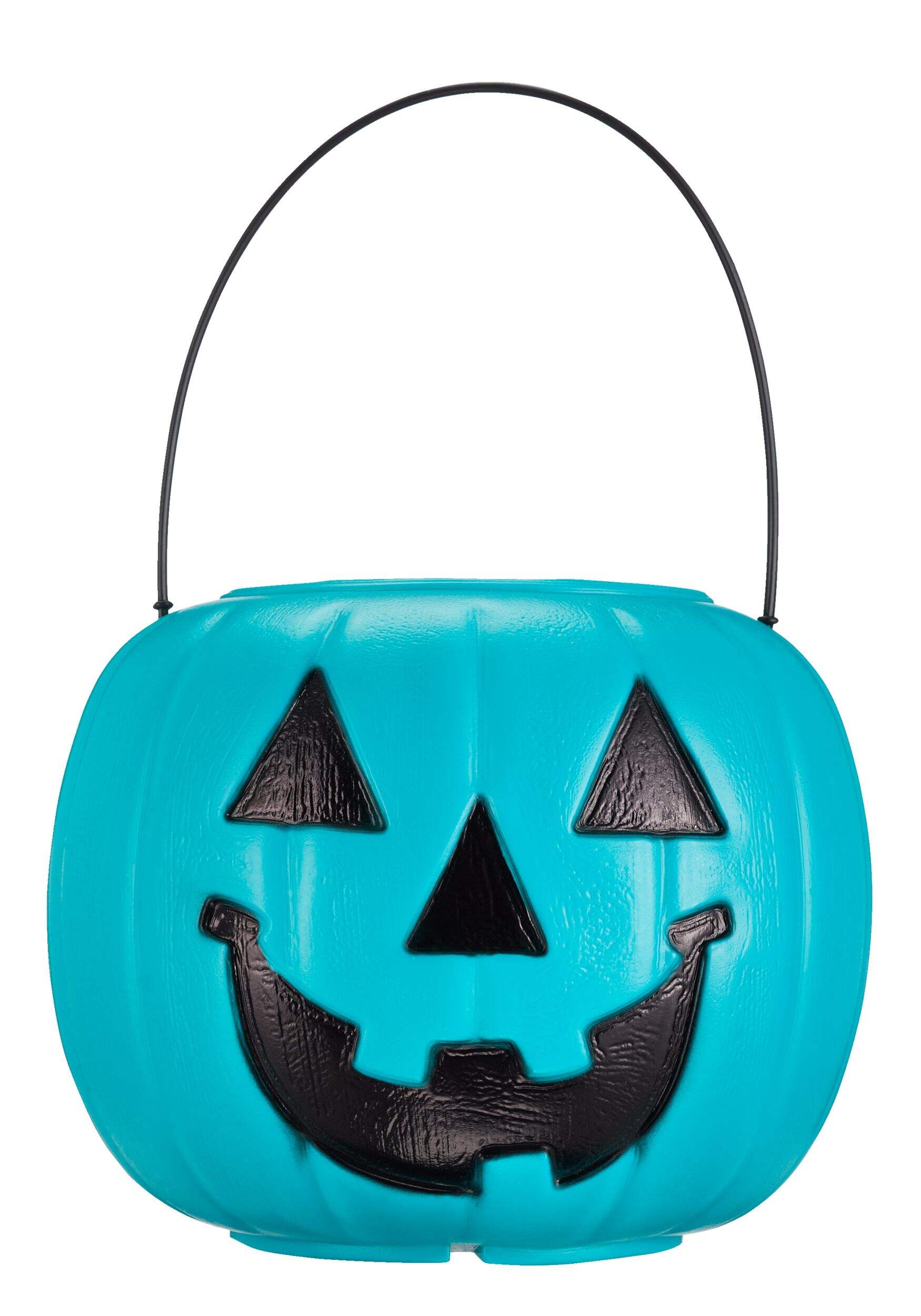 Jack-O'-Lantern Plastic Treat Pail Bucket, Teal Blue, 8.5-in, for Halloween Front_Flat