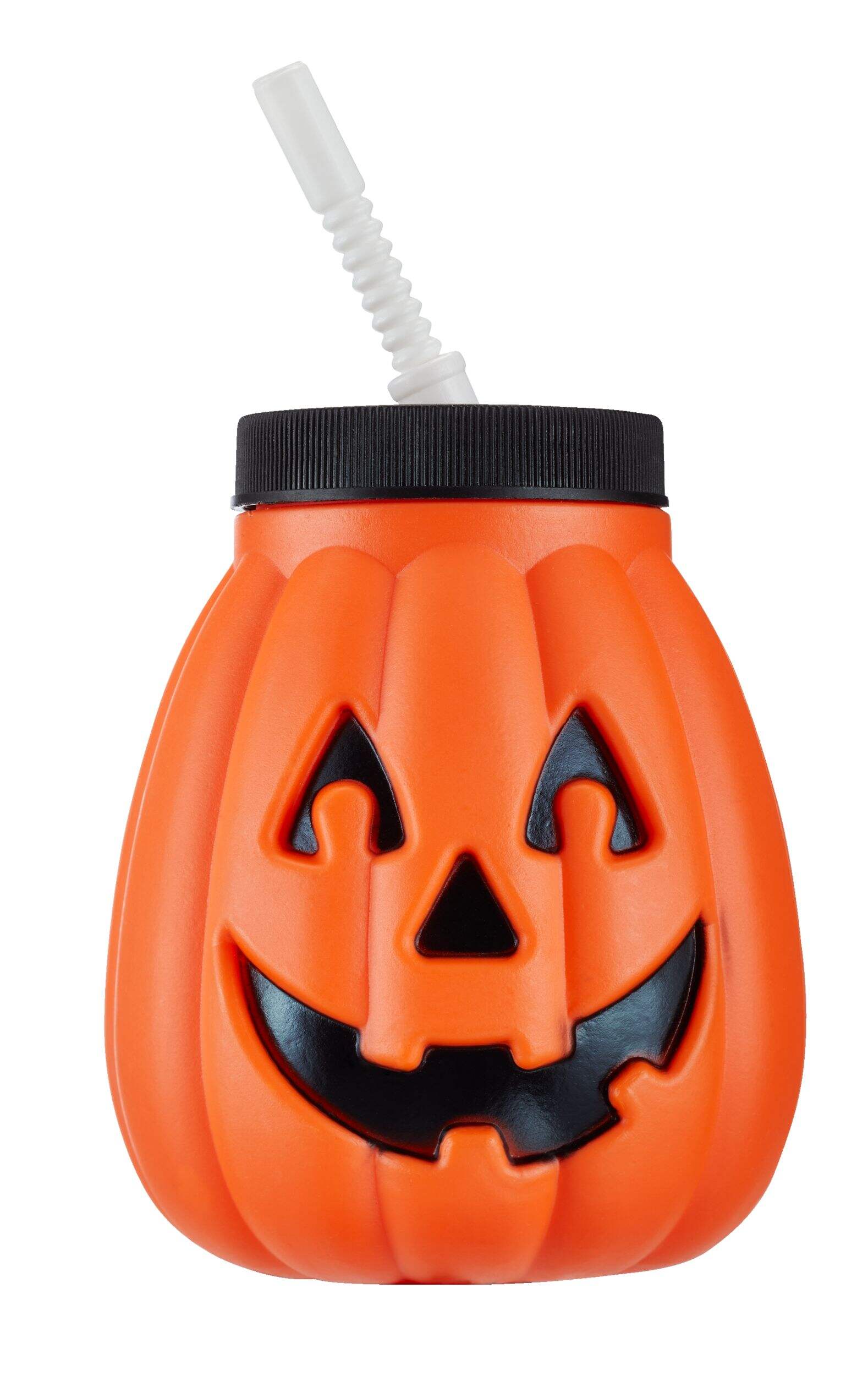 For Living Jack-O'-Lantern Pumpkin Plastic Reusable Sippy Cup, Orange/Black, 1.3-oz, for Halloween Front_Flat