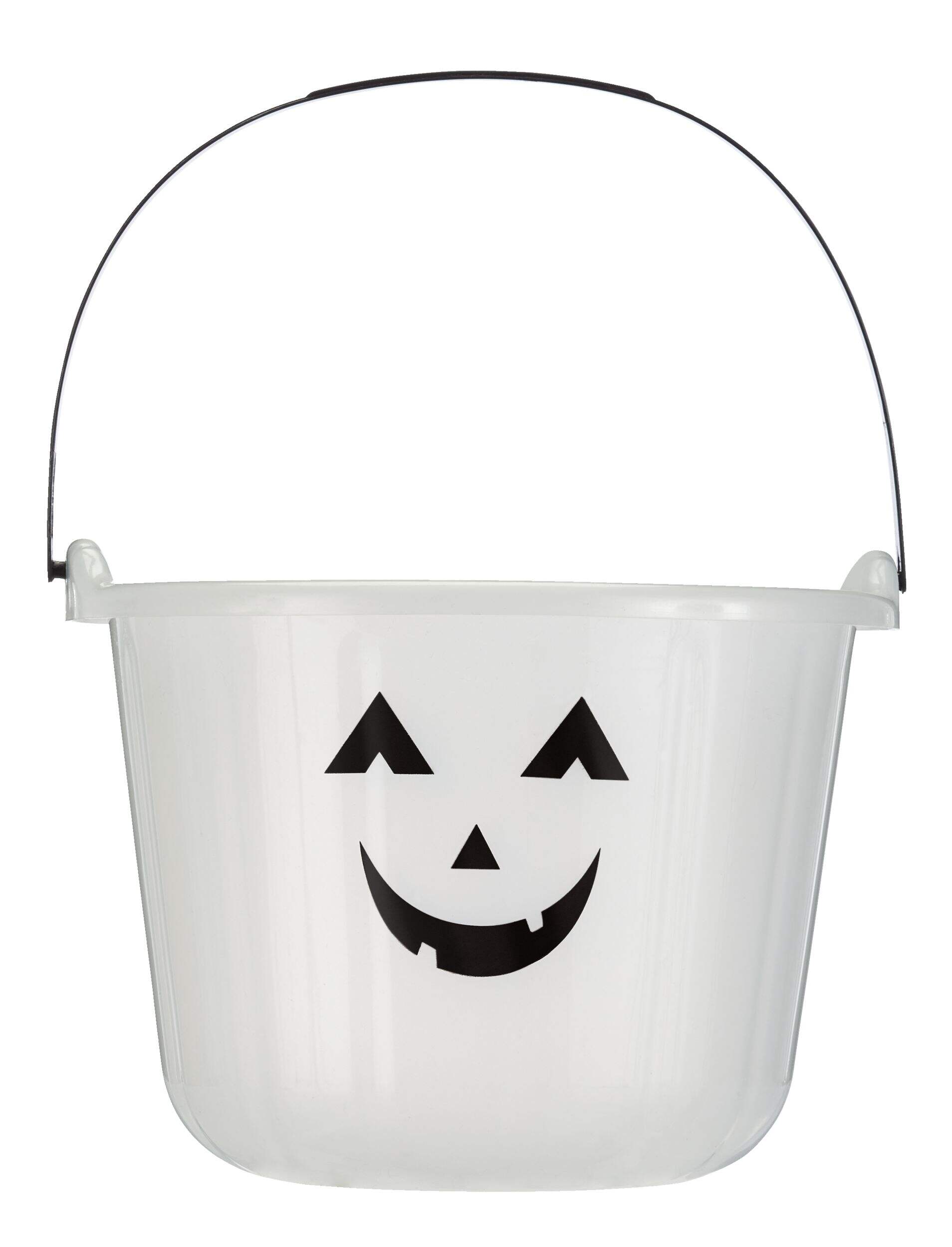 For Living Jack-O'-Lantern Glow-In-The-Dark Treat Pail Bucket, Black/White, 7-in, for Trick or Treating Front_Flat