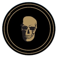Glam Boneyard Skull Round Paper Disposable Dessert Plates, Black/Gold, 7-in, 8-pk, for Halloween Overhead_Flat