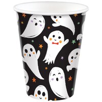 Vintage Halloween Ghost Paper Disposable Cups, Black/White, 9-oz, 8-pk, for Halloween Front_Elevated