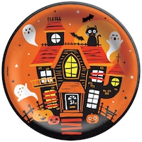 Vintage Halloween Jack-O'-Lantern/Ghost/Cat Round Paper Disposable Dinner Plates, Multi-Coloured, 8.5-in, 8-pk, for Halloween Overhead_Flat