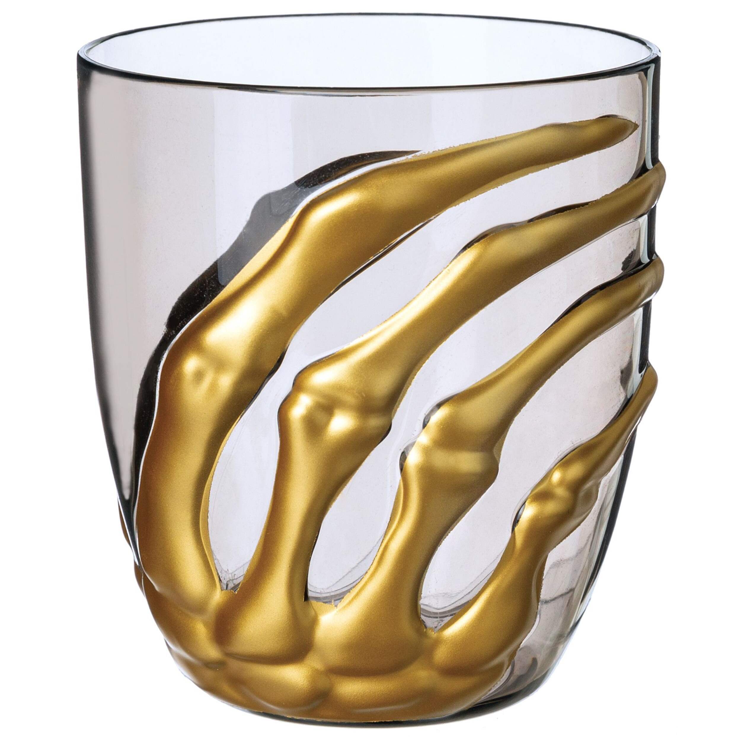 Skeleton Hands Plastic Reusable Stemless Wine Glasses, Clear/Gold, 15-oz, for Halloween Front_Elevated