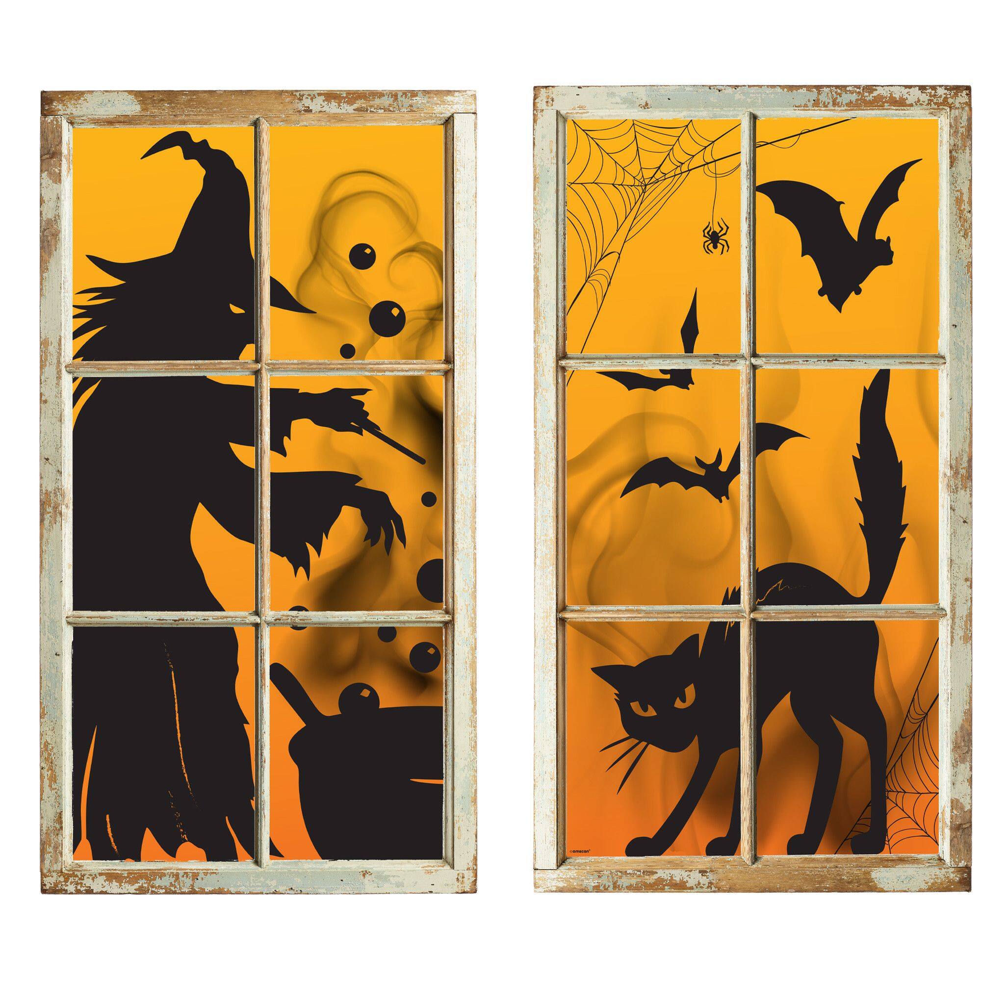 Witch & Cat Window Silhouette Posters, Black/Orange, 12-in, 2-pk ...