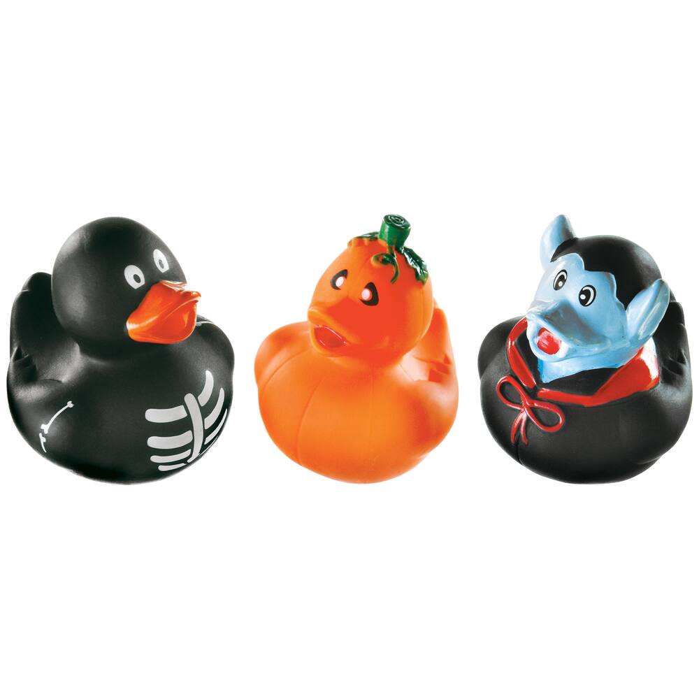 Assorted Themed Character Rubber Duck Favours, Black/Orange, 3-in