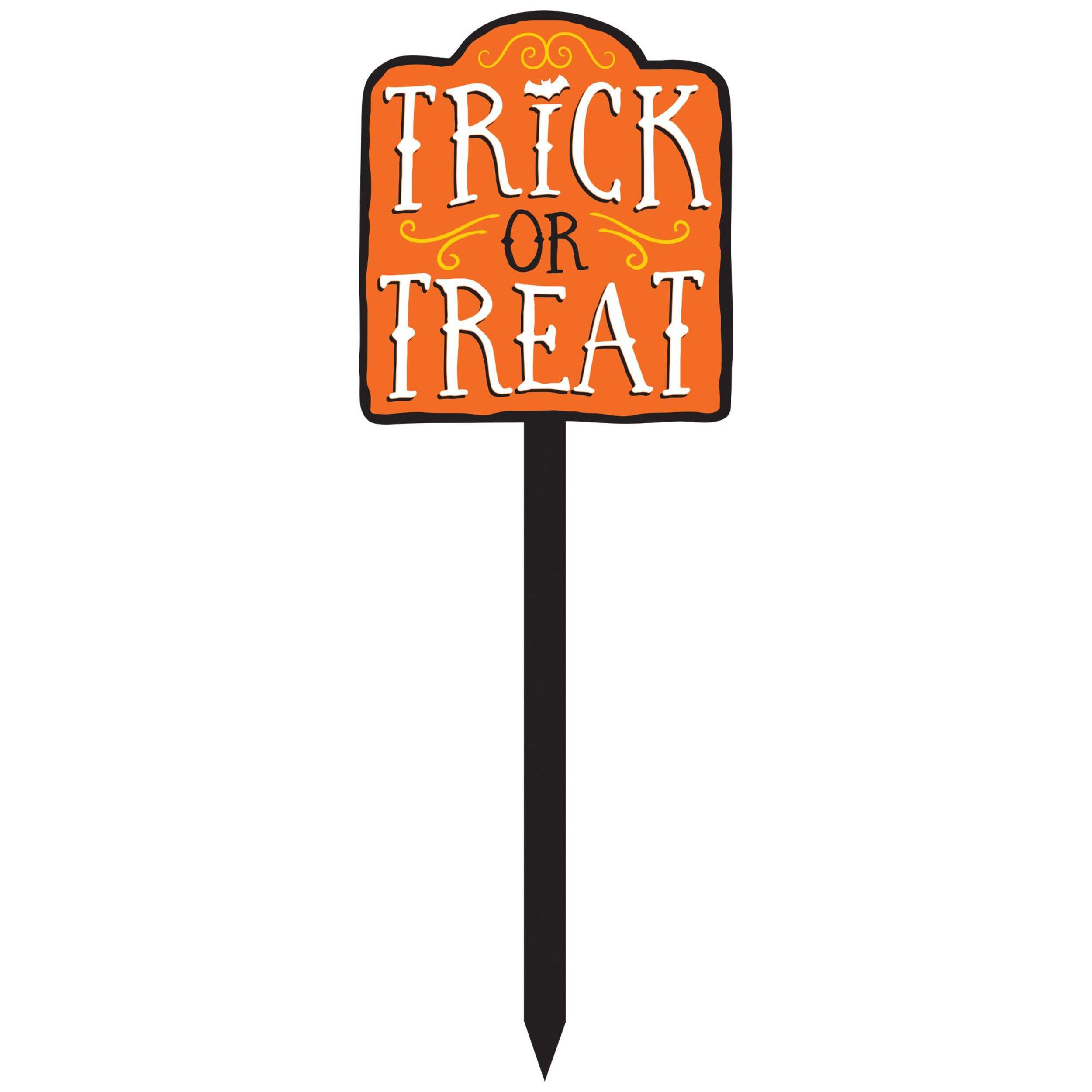 "Trick or Treat" Yard Stake, Orange, 21-in, Outdoor Decoration for Halloween Front_Flat