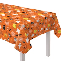 Nappe en plastique réutilisable rétro d'Halloween citrouille lanterne/fantôme/chat, multicolore, 52 x 90 po, décoration de table pour l'Halloween