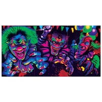 Bannière de clown de carnaval effrayant à lumière noire, multicolore, 12 pi, décoration intérieure pour l'Halloween Front_Flat