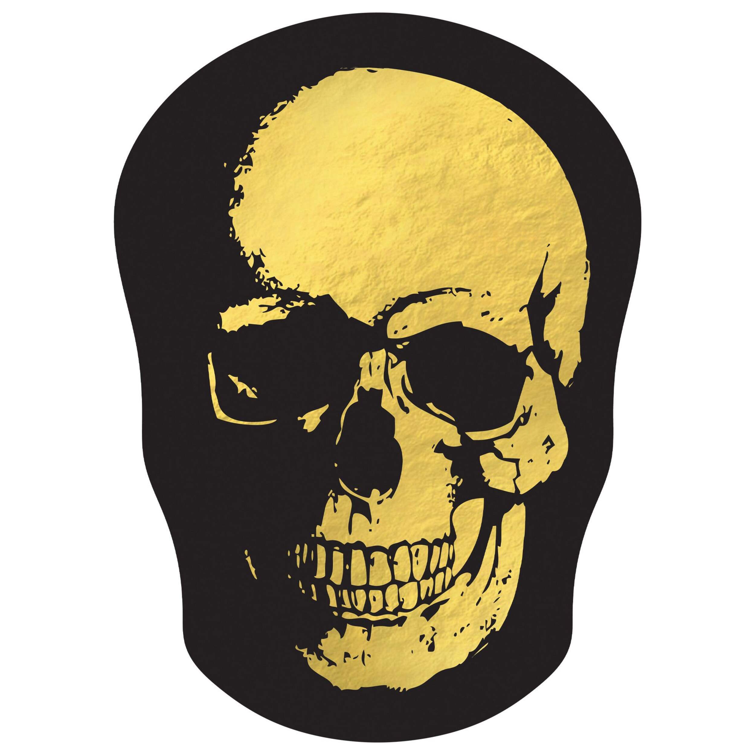 Glam Boneyard Skull Shaped Plastic Reusable Serving Platter, Black/Gold, 11-in, for Halloween Overhead_Flat