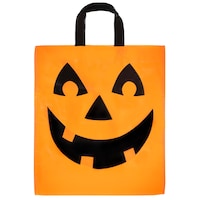 Sac à friandises en tissu citrouille lanterne, noir/orange, 14 po, pour passer l'Halloween