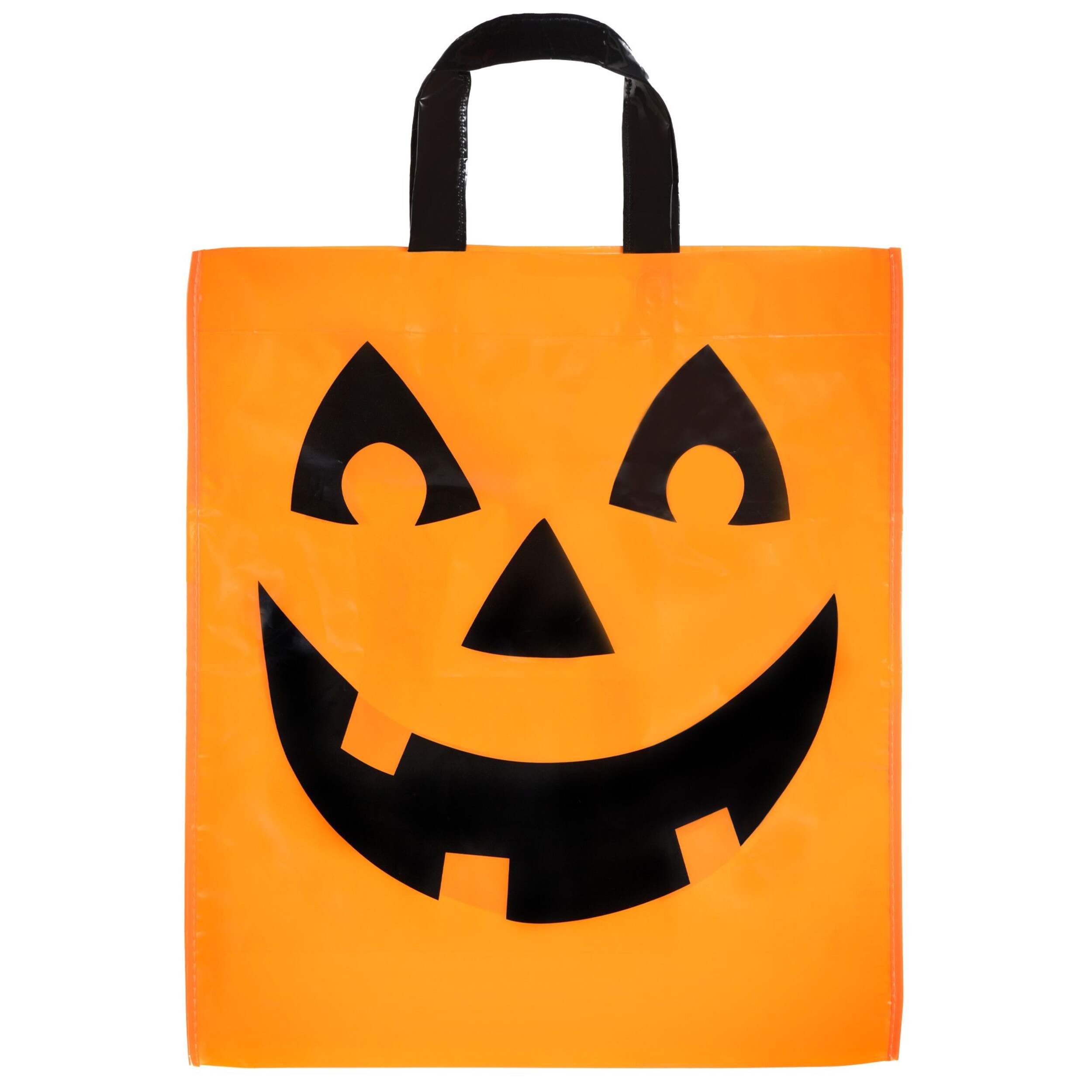 Jack-O'-Lantern Fabric Treat Bag, Black/Orange, 14-in, for Trick or Treating Front_Flat
