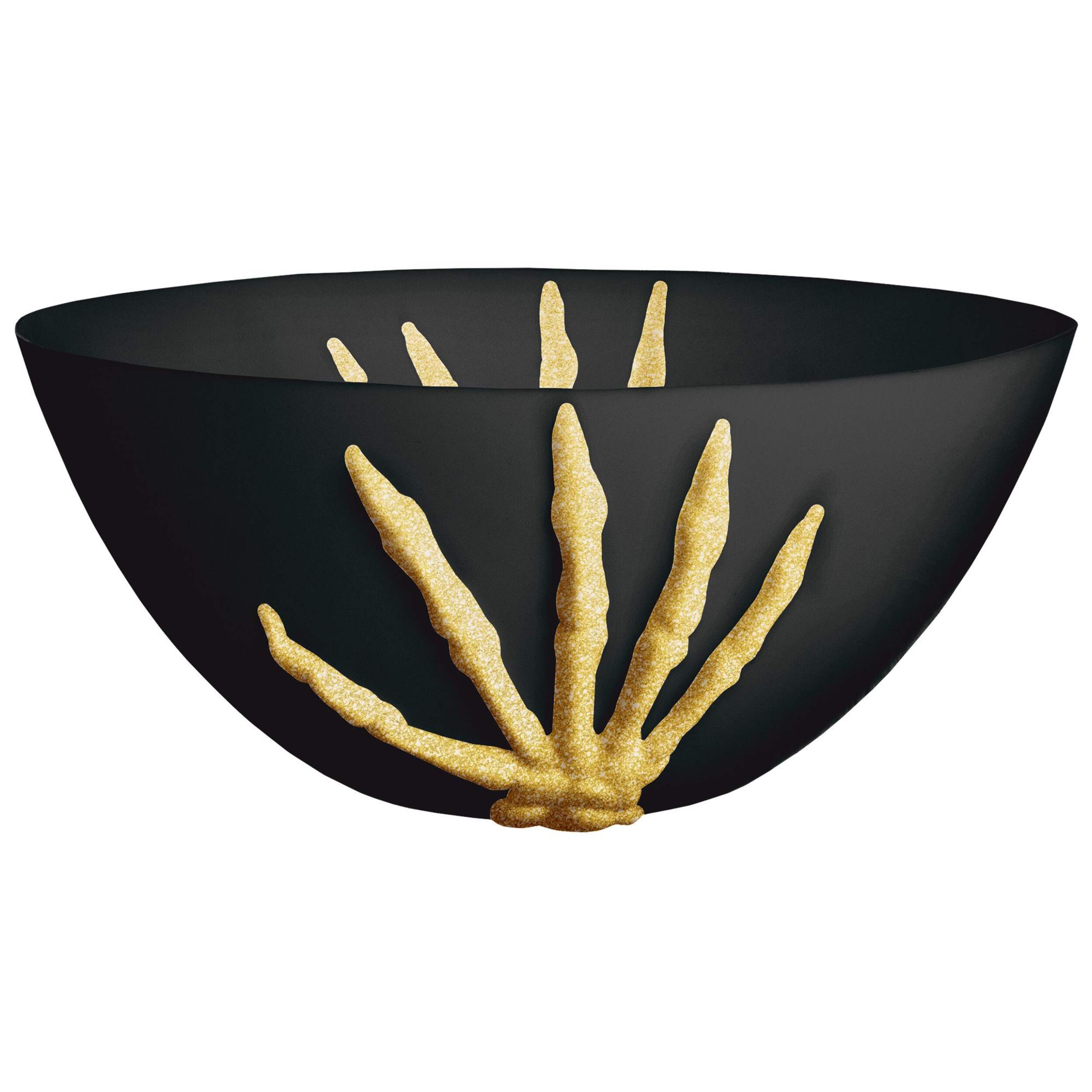 Glam Boneyard Skeleton Hands Round Plastic Reusable Serving Bowl, Black/White, 1-G, for Halloween Front_Elevated