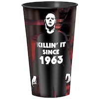 Halloween "Killin' It Since 1963" Michael Myers Plastic Reusable Favour Cup, Black/Red, 32-oz, for Halloween Front_Flat