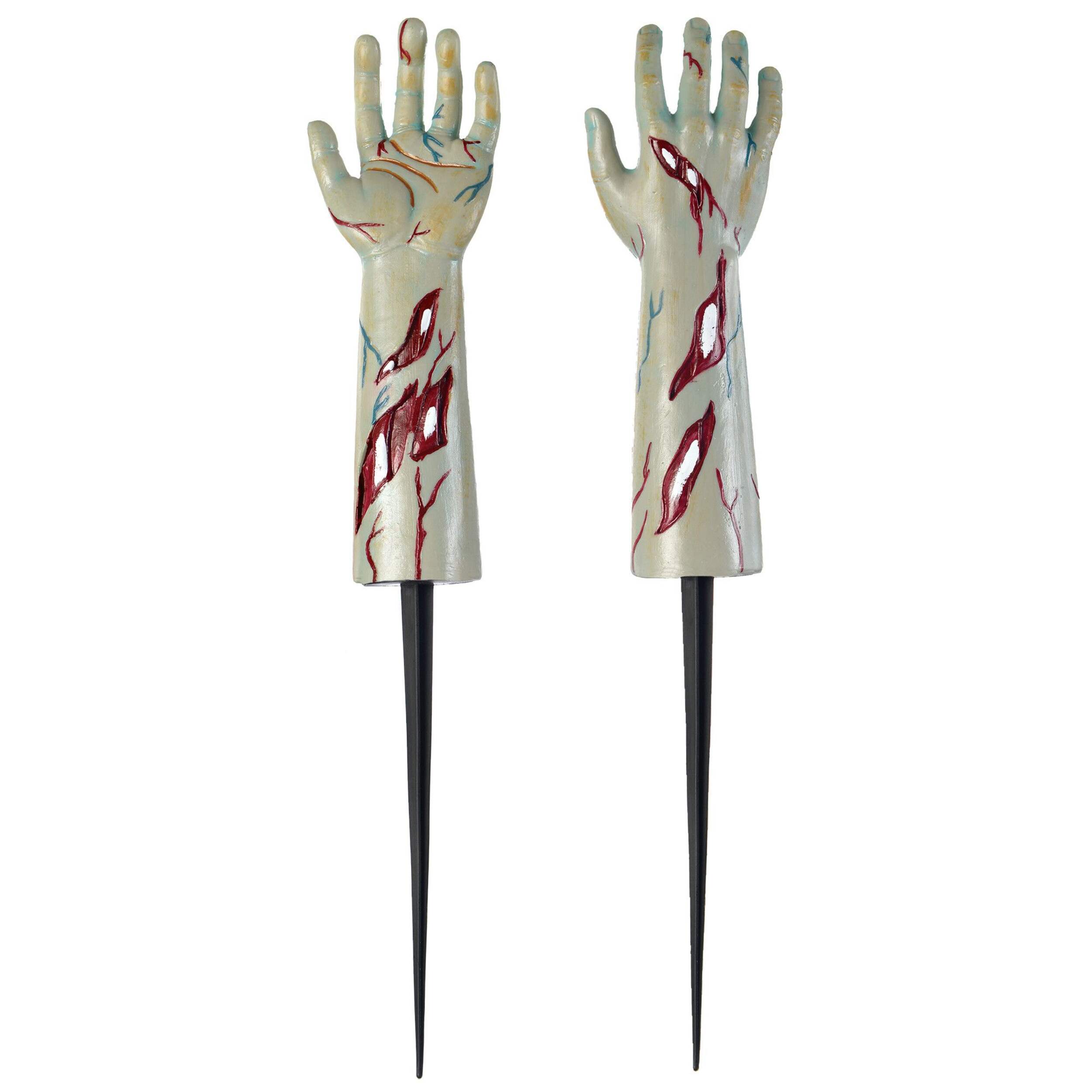 Zombie Hands Yard Stakes, Green, 25-in, 2-pk, Outdoor Decoration for Halloween Composite_or_Mixed