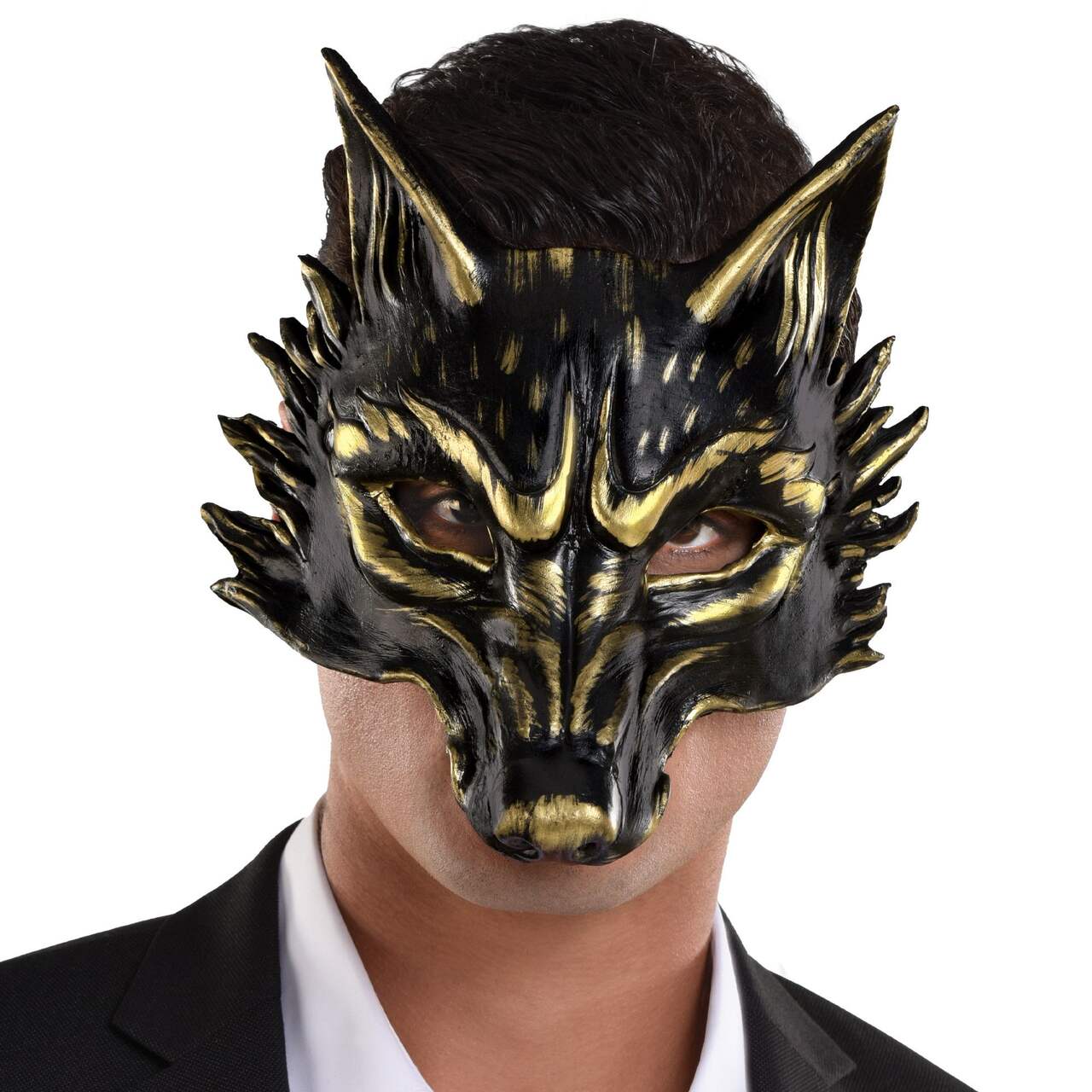 Demi-masque de loup-garou, noir/doré, taille unique, accessoire de