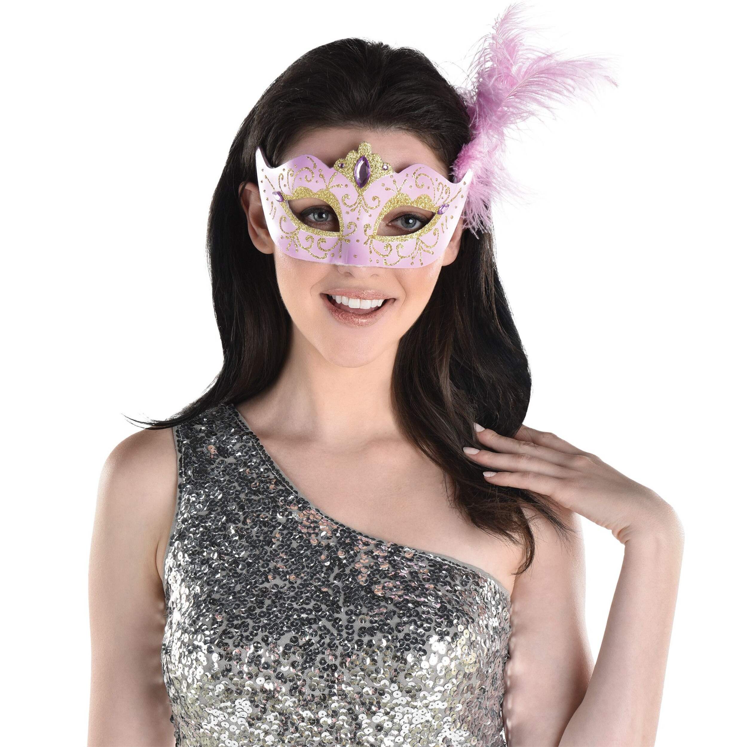 Light-Up Fiber Optic Feather Masquerade Mask, Pink, One Size, Wearable Costume Accessory for Halloween Front_Flat
