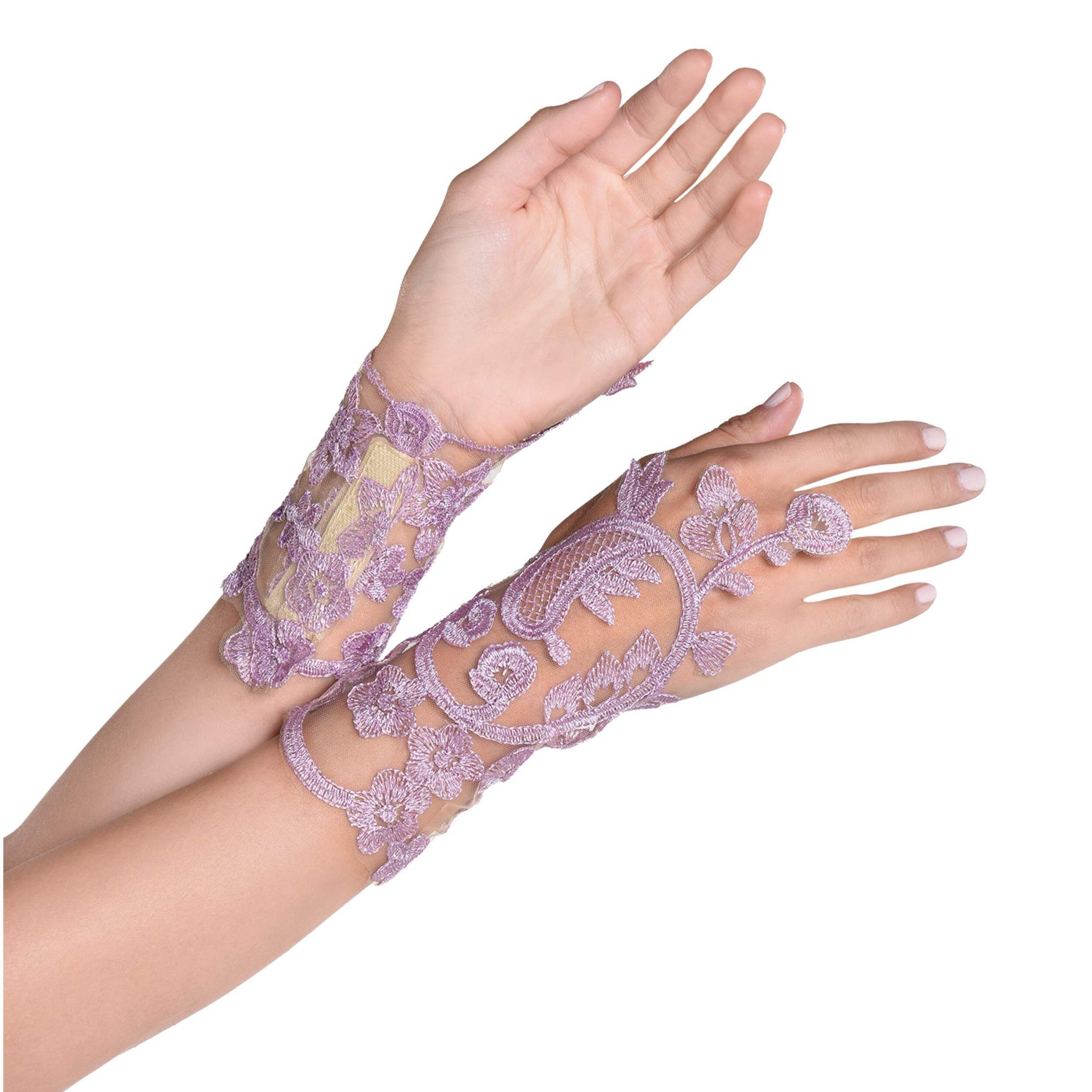 Adult Fairy Lace Floral Glovelettes, Lavender Purple, One Size, Wearable Costume Accessory for Halloween Composite_or_Mixed